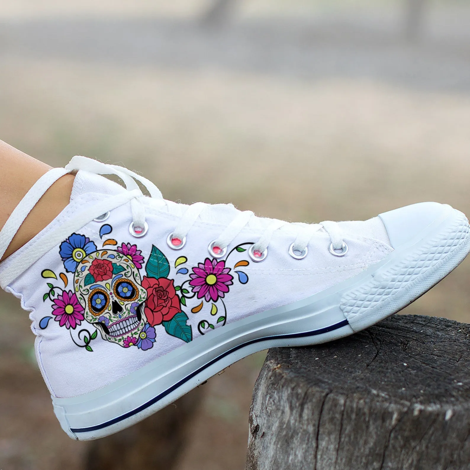 Sugar Skull Shoes Sugarskull Sneakers Cute Shoes Skull Lover Gifts Custom High Top Converse Style Sneakers For Adults Women & Men