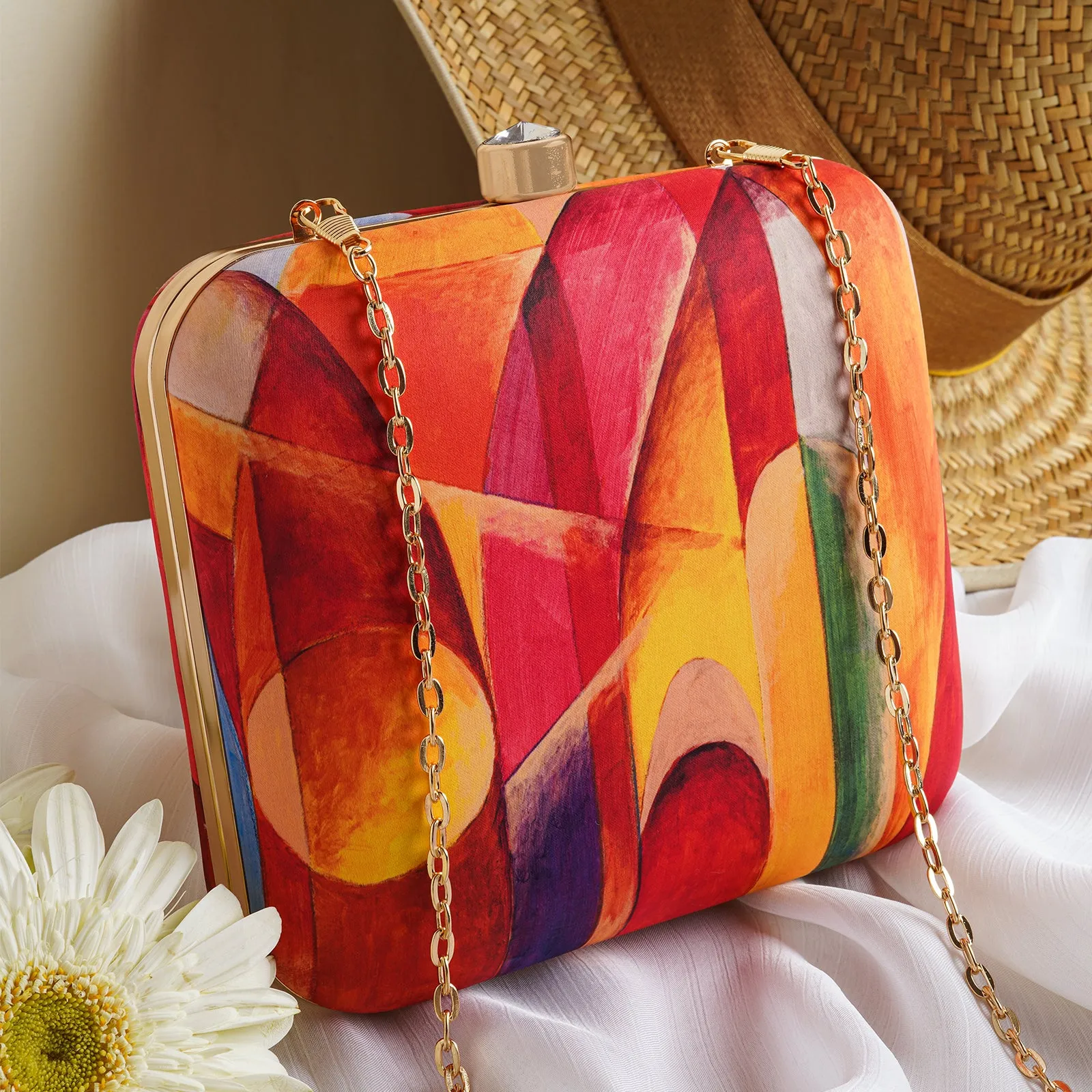 Sunny Amber Multicolour Printed Clutch