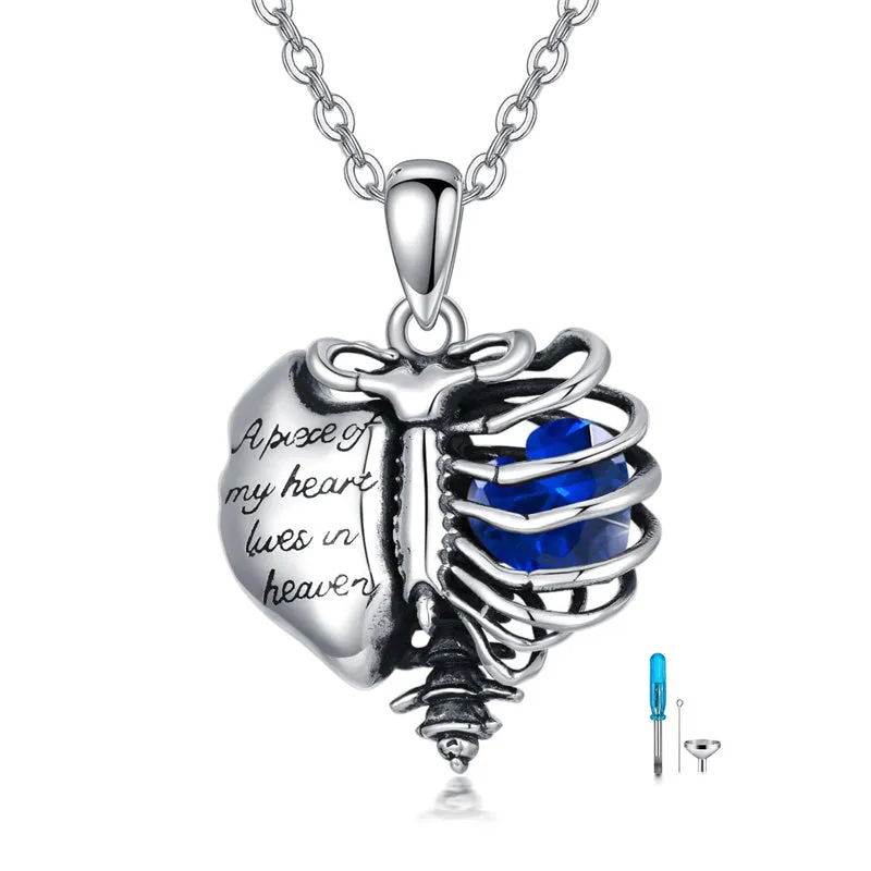 Urn Necklaces for Ashes 925 Sterling Silver Heart Skeleton Birthstone Necklace Cremation Jewelry Memorial Gifts for Women Men Mom