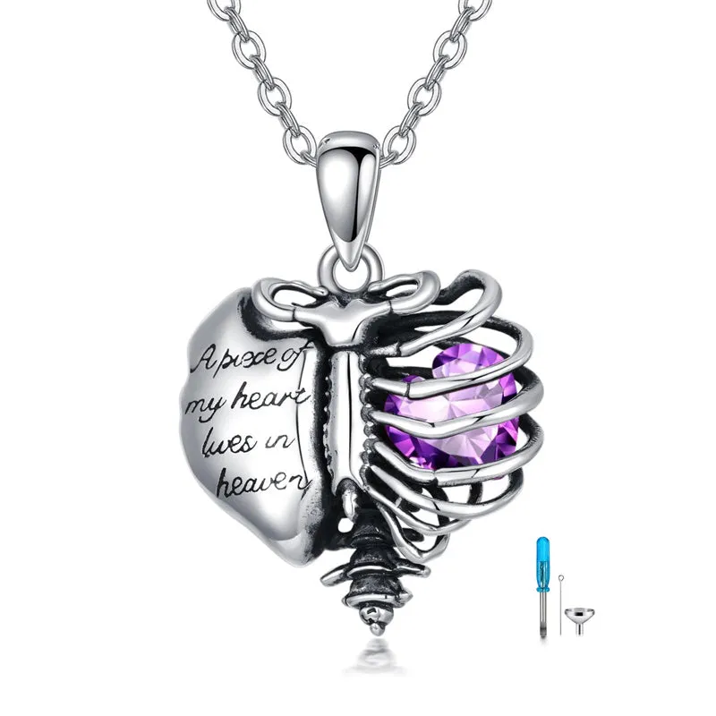 Urn Necklaces for Ashes 925 Sterling Silver Heart Skeleton Birthstone Necklace Cremation Jewelry Memorial Gifts for Women Men Mom