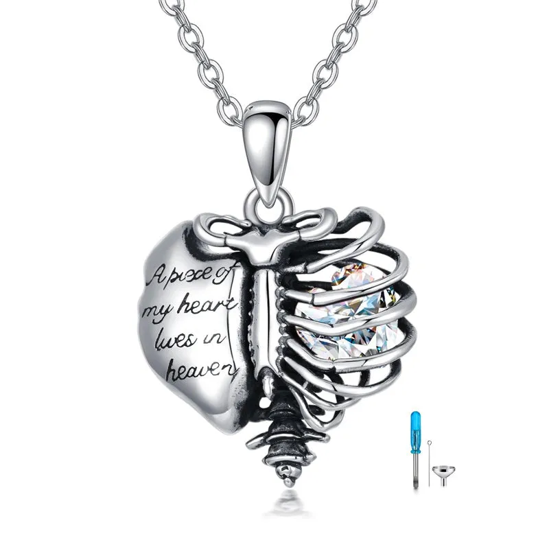 Urn Necklaces for Ashes 925 Sterling Silver Heart Skeleton Birthstone Necklace Cremation Jewelry Memorial Gifts for Women Men Mom