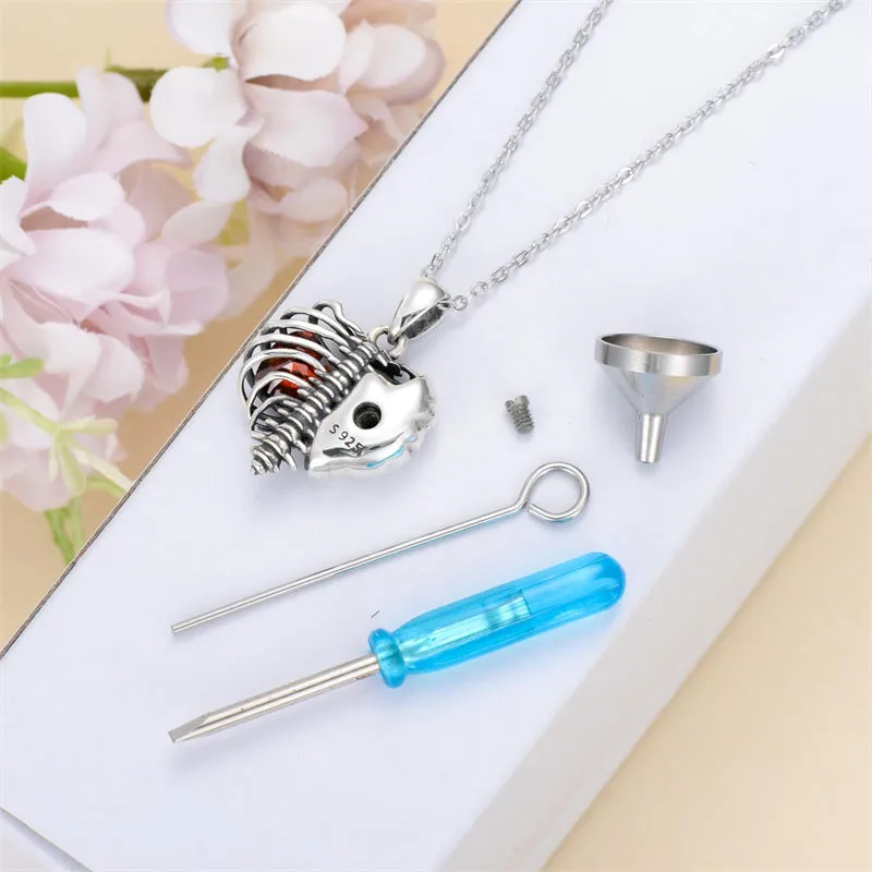 Urn Necklaces for Ashes 925 Sterling Silver Heart Skeleton Birthstone Necklace Cremation Jewelry Memorial Gifts for Women Men Mom