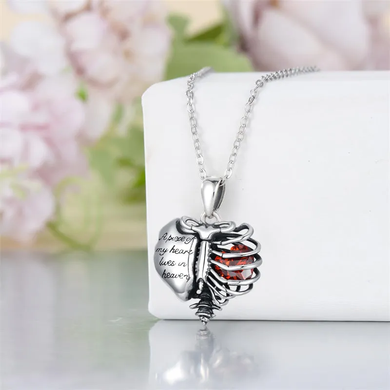 Urn Necklaces for Ashes 925 Sterling Silver Heart Skeleton Birthstone Necklace Cremation Jewelry Memorial Gifts for Women Men Mom