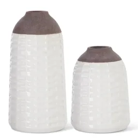 White Large Glazed Stoneware Vases with Unglazed Rim