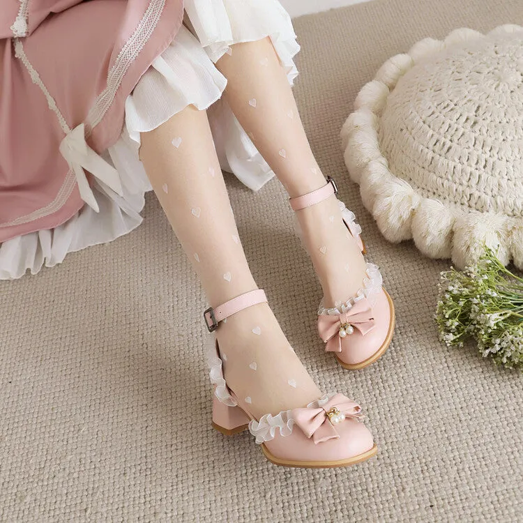 Women's Lolita Lace Ankle Strap Block Chunky Heel Sandals