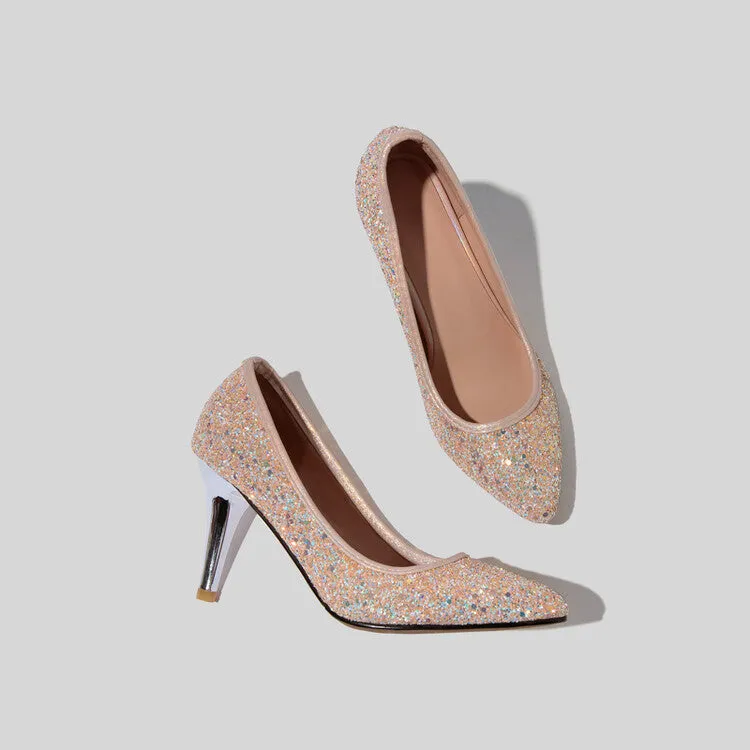 Women's Sparkling Sequins Stiletto Heel Pointed Toe Pumps