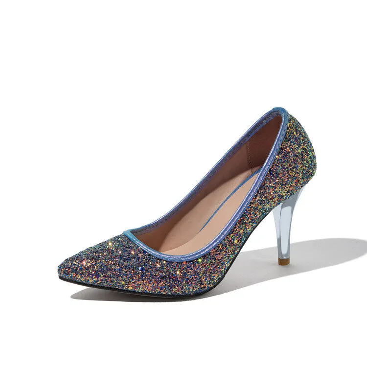 Women's Sparkling Sequins Stiletto Heel Pointed Toe Pumps