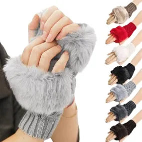 Wool Knitted Winter Thermal Warm and Comfortable Fingerless Gloves (Random Colour)