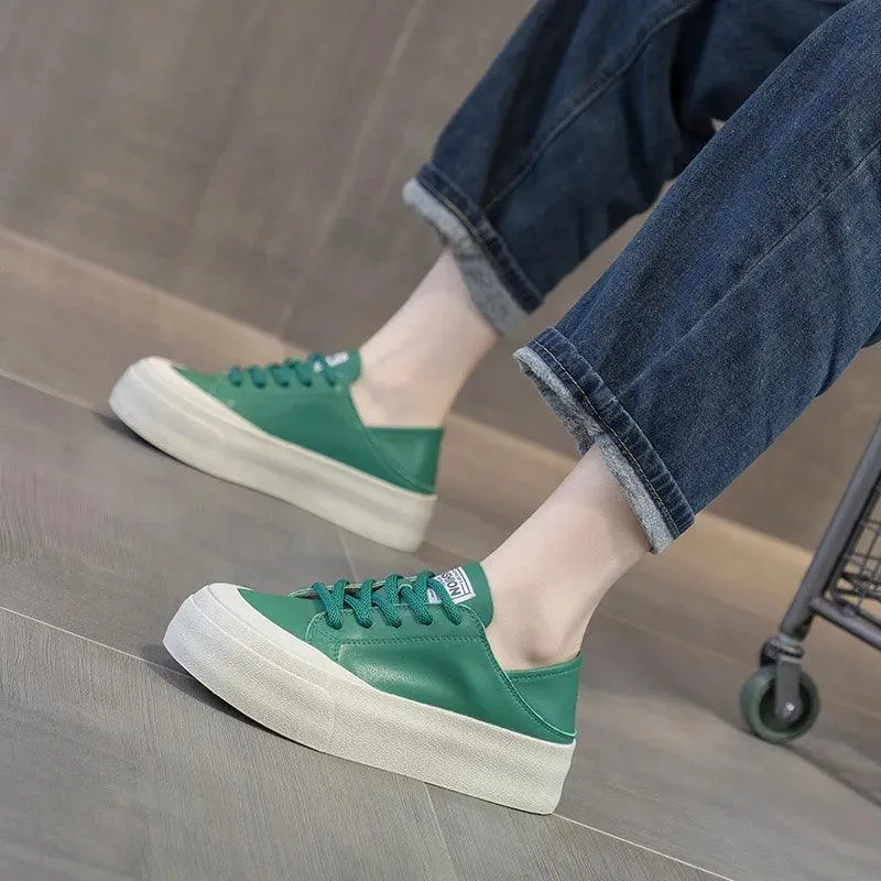 Y174 Women's Casual Shoes - Leather Vulcanized Platform Sneakers