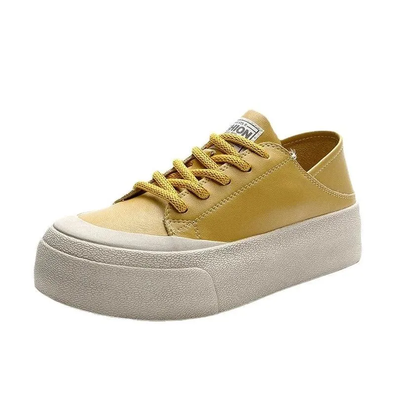 Y174 Women's Casual Shoes - Leather Vulcanized Platform Sneakers