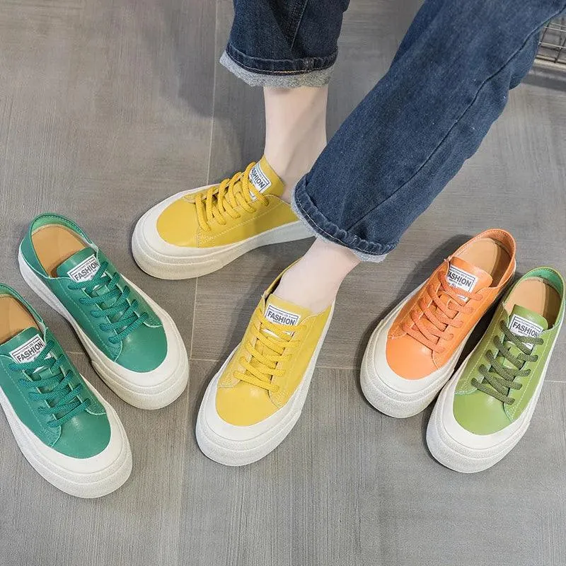 Y174 Women's Casual Shoes - Leather Vulcanized Platform Sneakers