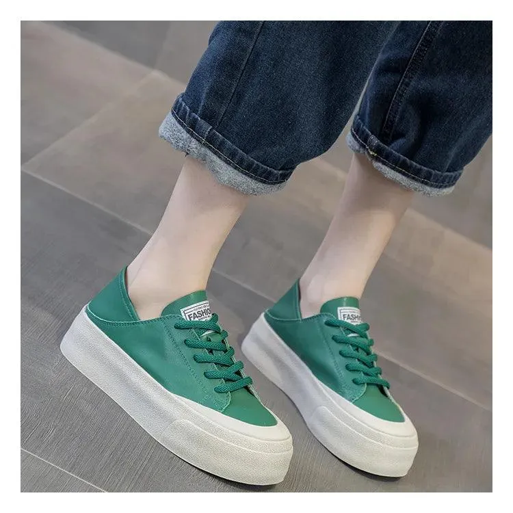 Y174 Women's Casual Shoes - Leather Vulcanized Platform Sneakers